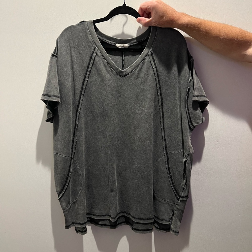Easel Charcoal Knit Top